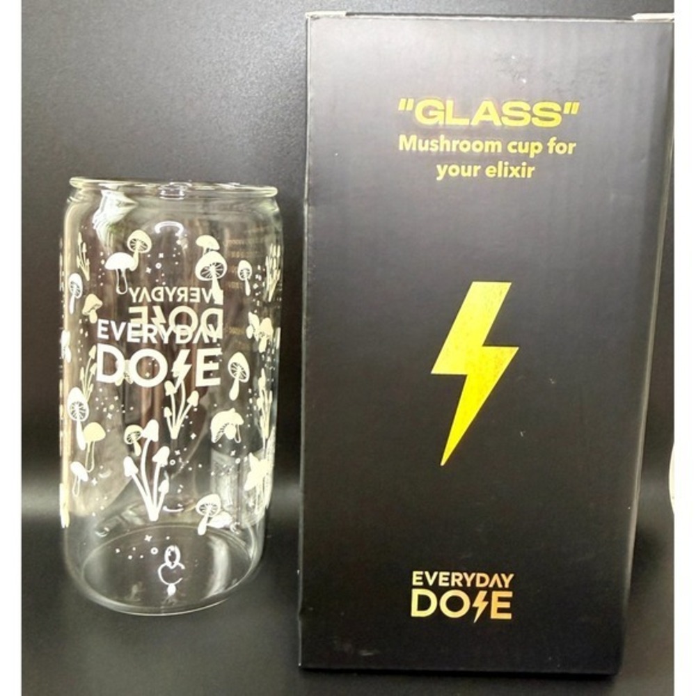Everyday Dose Ice Coffee Glass Cup with Mushroom Design